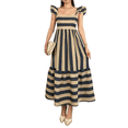thumbnail image 2 of Robe Maxi d'Été 2025 pour Femme Sans Manches à Encolure Carrée, Dos Rayé, Smockée, Bohème, Fluide, Évasée, Longue G, 2 of 7