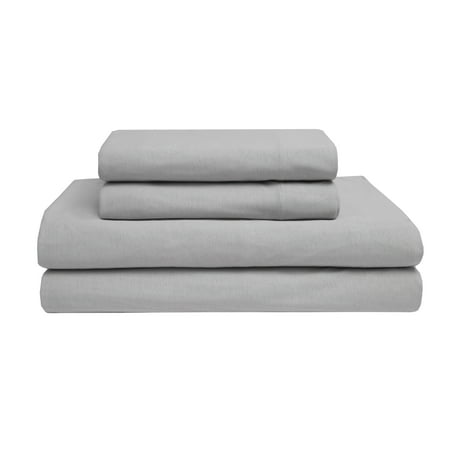 Elite Home Products, Jersey Knit Cotton Sheet Set, Queen, Light Gray