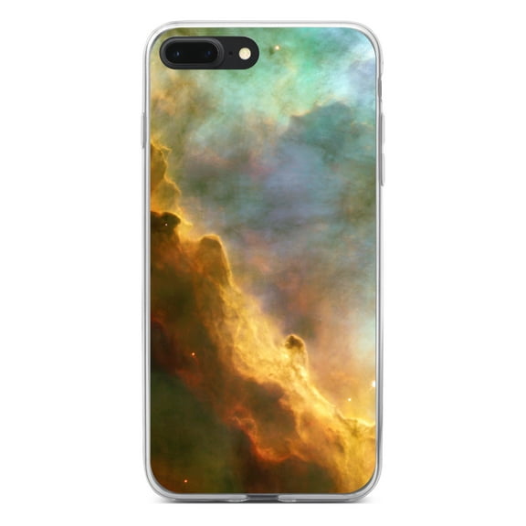 DistinctInk Clear Shockproof Hybrid Case for iPhone 7 PLUS / 8 PLUS (5.5" Screen) - TPU Bumper, Acrylic Back, Tempered Glass Screen Protector - Blue Orange Red Omega Nebula - Love of Astronomy