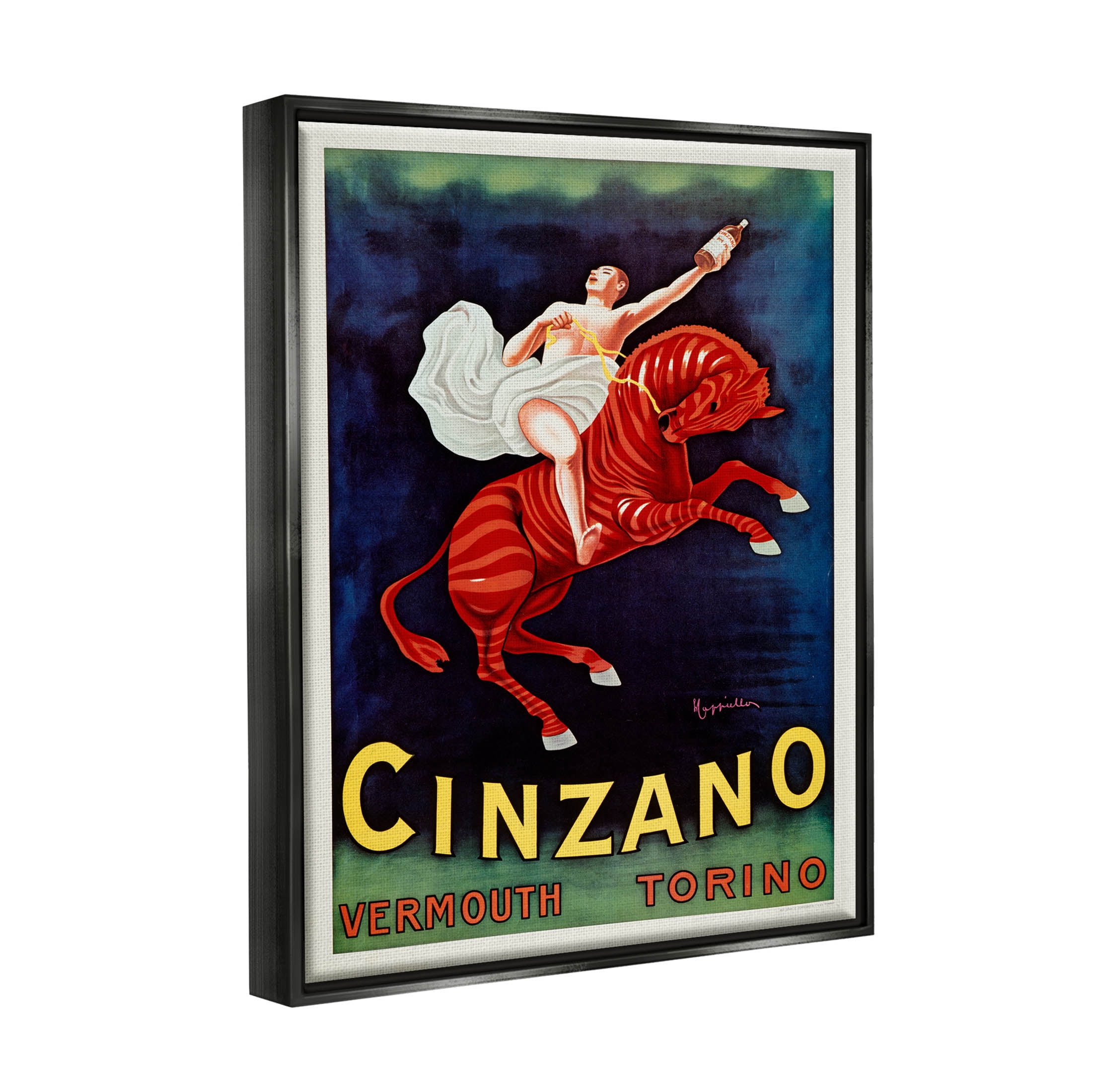 Stupell Industries Cinzano Vermouth Vintage Ad Graphic Art Jet Black Floating Framed Canvas Print Wall Art, Design by Marcus Jules