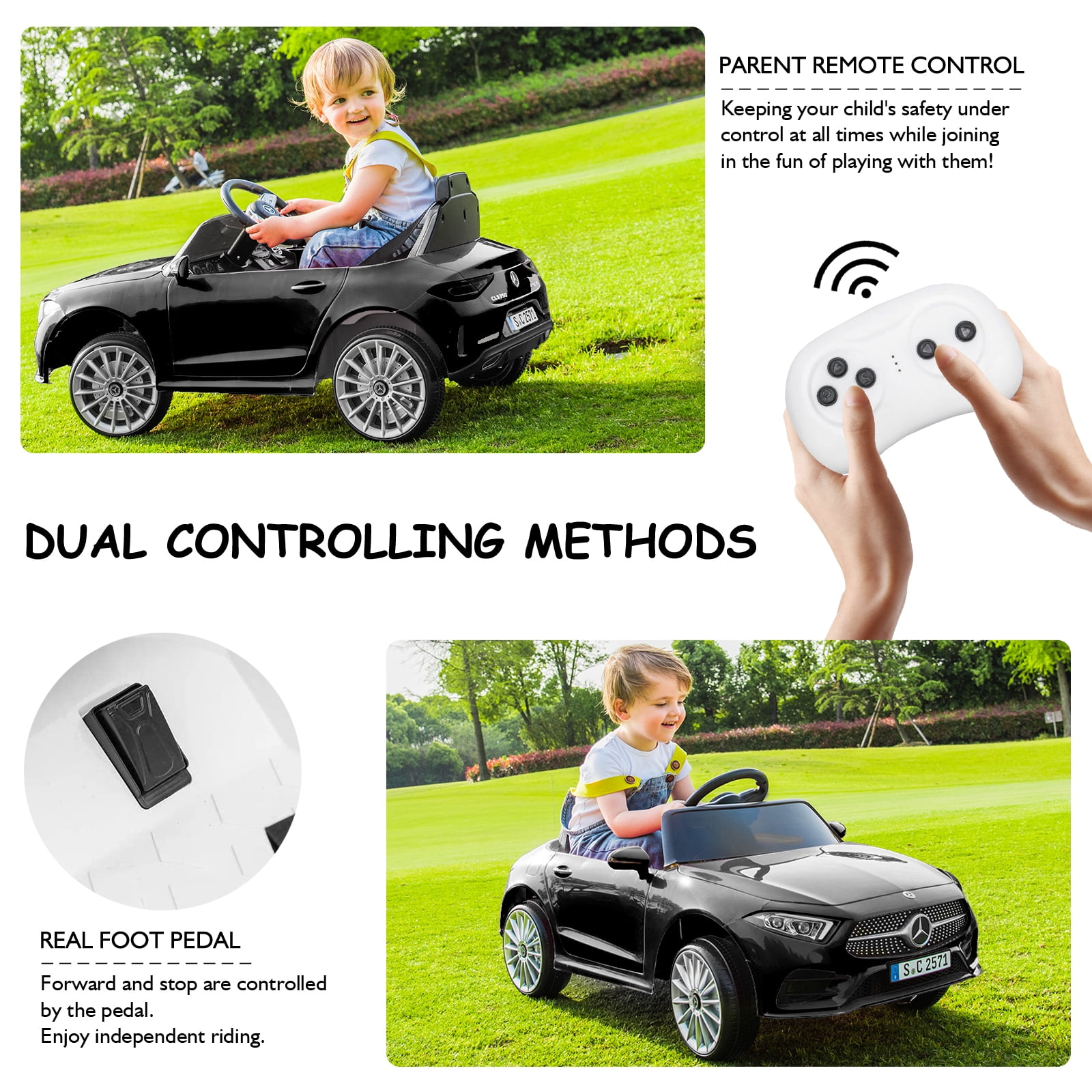 Bopilon Kids Electric Ride on Car with Remote Control, 12V Licensed Mercedes Benz Kids Car Battery Powered Electric Vehicles Toy Car, Adjustable Speed, Safety Belt, Music&LED Lights(Black)