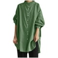thumbnail image 1 of Besolor Cotton Linen Tops for Women Crewneck Button down Plus Size Long Sleeve Shirts Casual Solid Color Fall Spring Blouse, 1 of 6