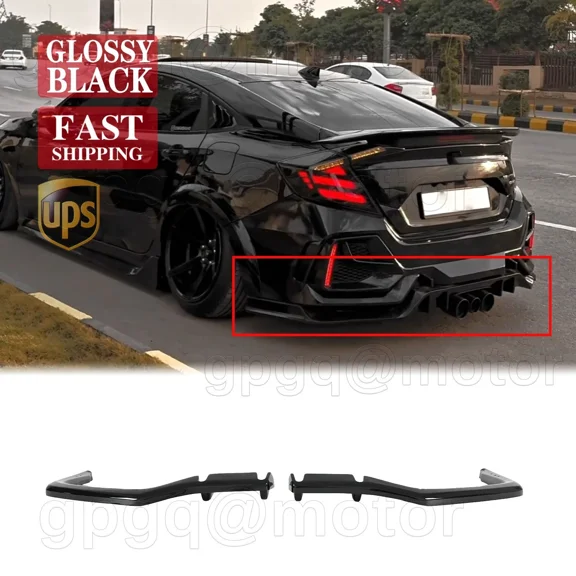 V Style Rear Diffuser Corner Side Garnish for Honda Civic FK4 FK7 5DR Hatchback 2017-2021 – 2PCS Glossy Black ABS Rear Bumper Extension Spats (Hardware Included, Not for Type-R)