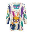 thumbnail image 5 of BDPORKAS Mardi Gras for Women Shirt 3/4 Sleeve Round Neck Carnival Costume Mask Print Funny Gifts Parade Tshirt Plus Size Mardi Gras Clothes, 5 of 5