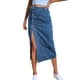 thumbnail image 1 of Falda vaquera midi azul para mujer, con botones, faldas de mezclilla largas y elásticas de cintura alta con abertura, talla 3XL, 1 of 7