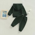 thumbnail image 4 of Xudanell Baby Boy Clothes Solid Color Long Sleeved Hooded Sweatshirt Long Pants First Birthday Outfits 2PCS Set, 4 of 7