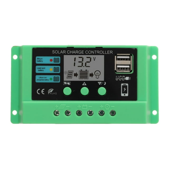 Controlador de carga solar PWM, regulador de panel, pantalla LCD ajustable, 12 V, 24 V, carcasa verde, 30 A