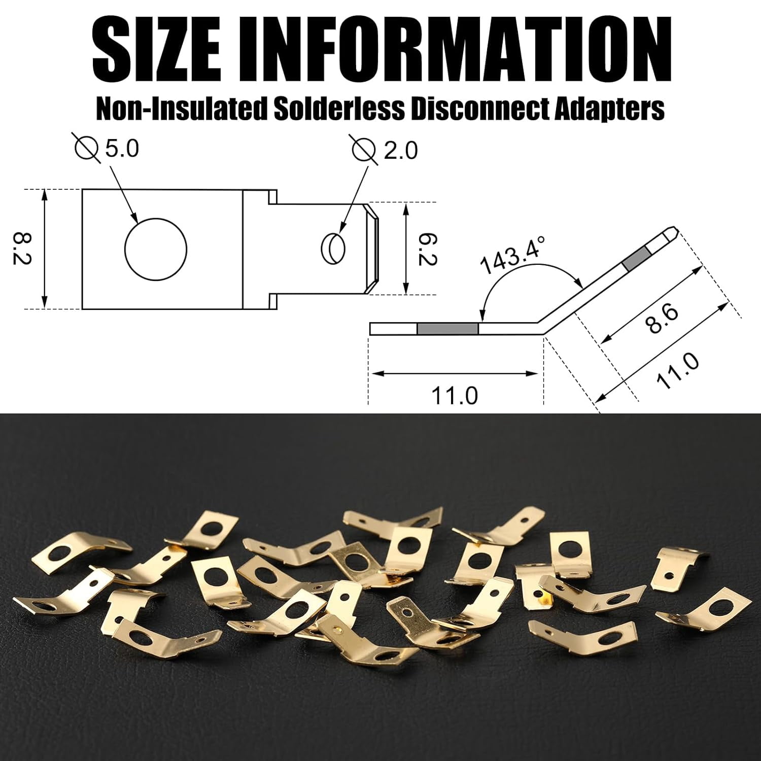 25 No Solder Quick Disconnect Adapters Non-Insulated Wire Connectors, 1/4 Inch Male, #10 Stud Brass Male Fork Adapter Brass Copper Wire Connector Ring Terminal Electrical Supply