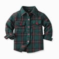 thumbnail image 2 of TOWED22 Boys Plaid Flannel Shirts Long Sleeve Casual Button Down Shirts Collared Fall Clothes,Dark Green,2-3 Y, 2 of 5
