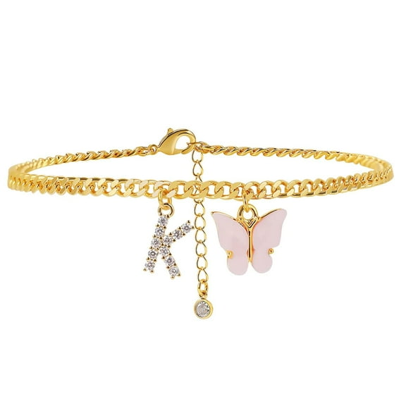 Womens Jewelry Birthday For Wife Butterfly Initial Beach Bracelets For Women 26 Letters Anklet Anklet Bracelets Beach Jewelry K