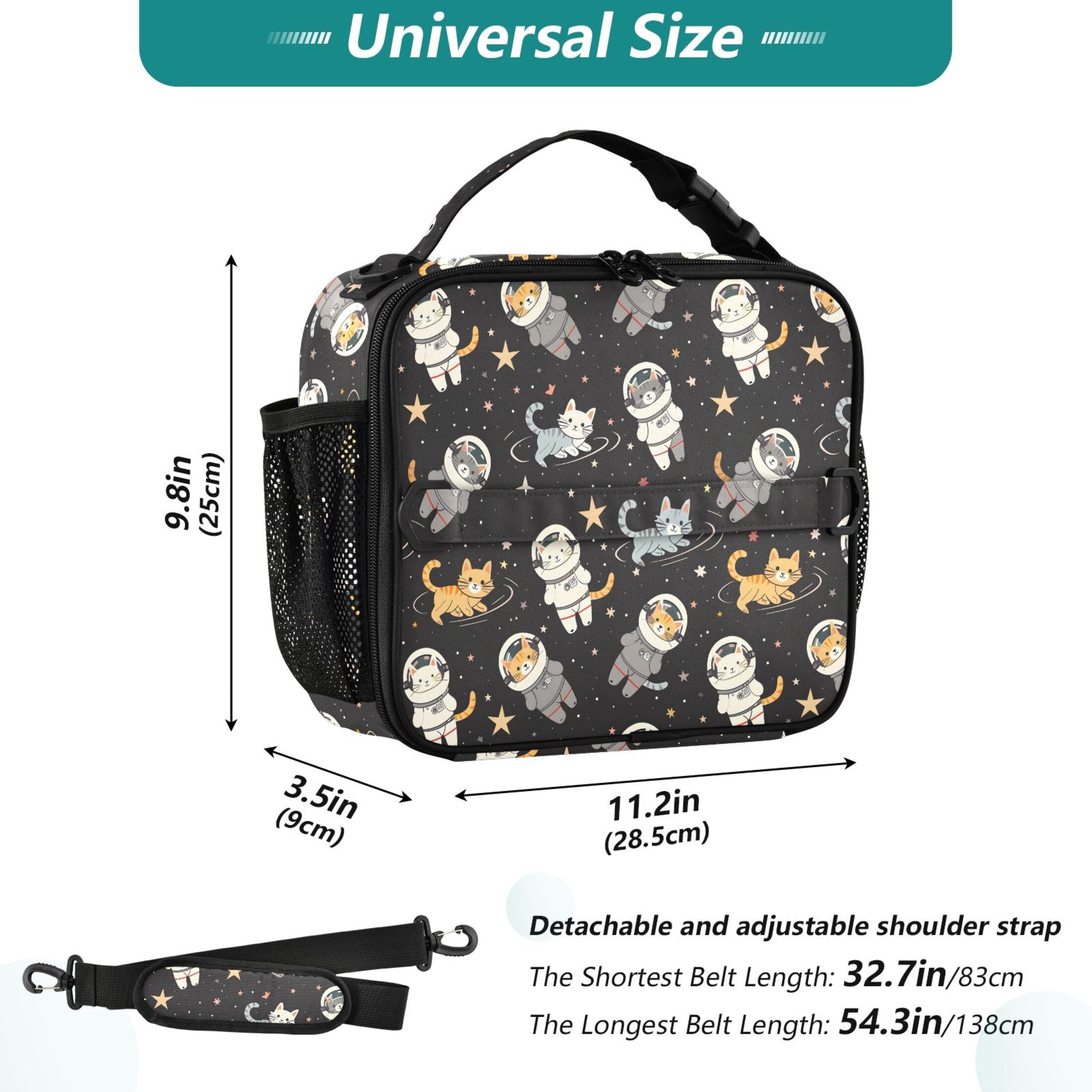 ALAZA Cats on Space Lunch Box Insulated Lunch Bag Cooler Tote with Shoulder Strap