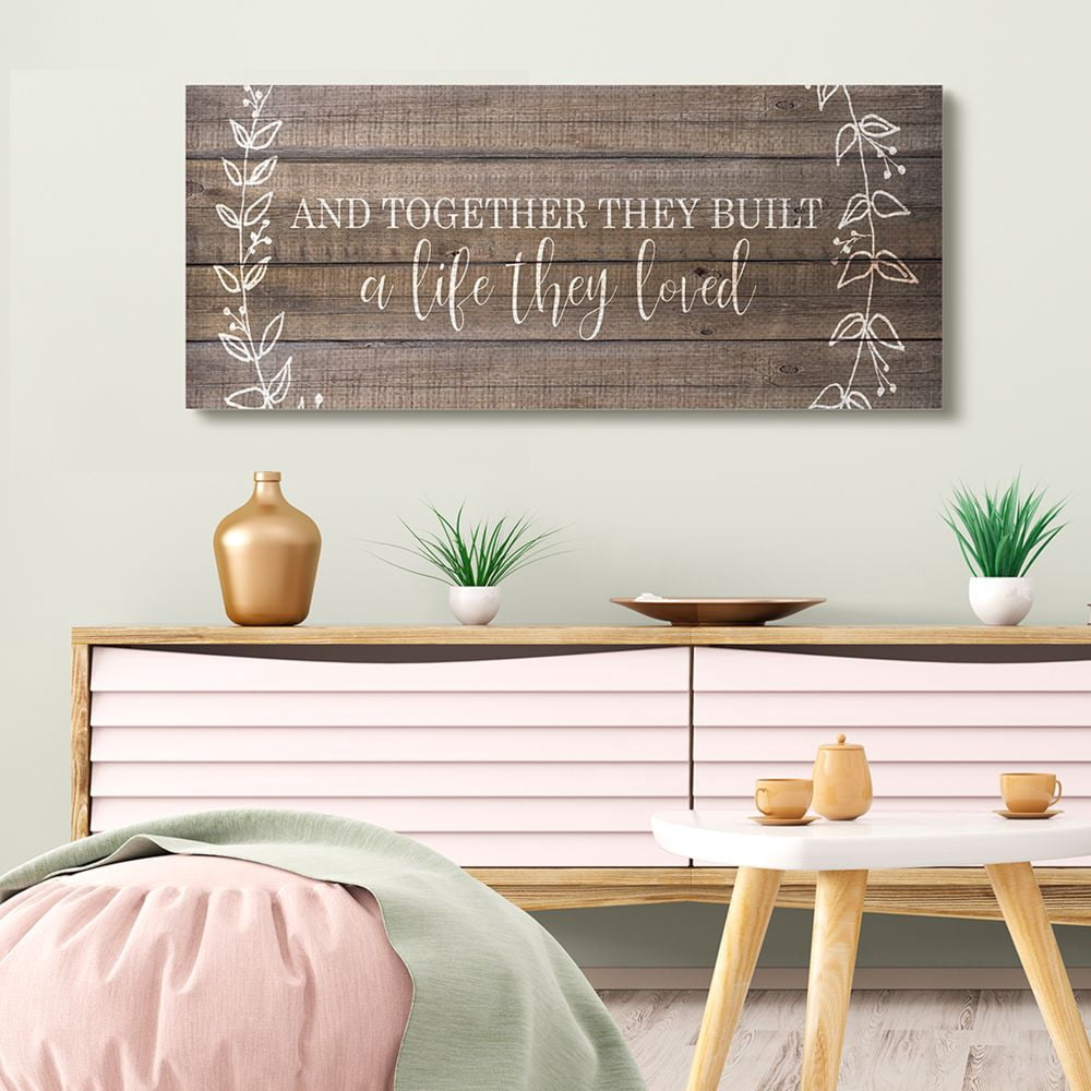 Stupell Industries Together They Built Love Wood Pattern Vines Worded Phrase Canvas Wall Art Design by Kim Allen, 20" x 48"