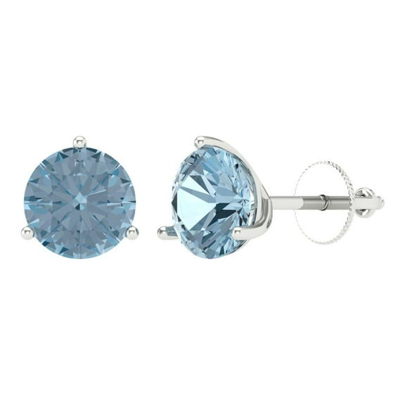Clara Pucci 4Ct Natural Swiss Blue Topaz Round Cut VVS1 Screw Back Stud 14k Solid hypoallergenic Gold Designer Earrings For December