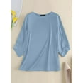 thumbnail image 3 of ZANZEA Women 3/4 Sleeved Tops Crew Neck Satin Blouse Baggy OL Shirts, 3 of 7