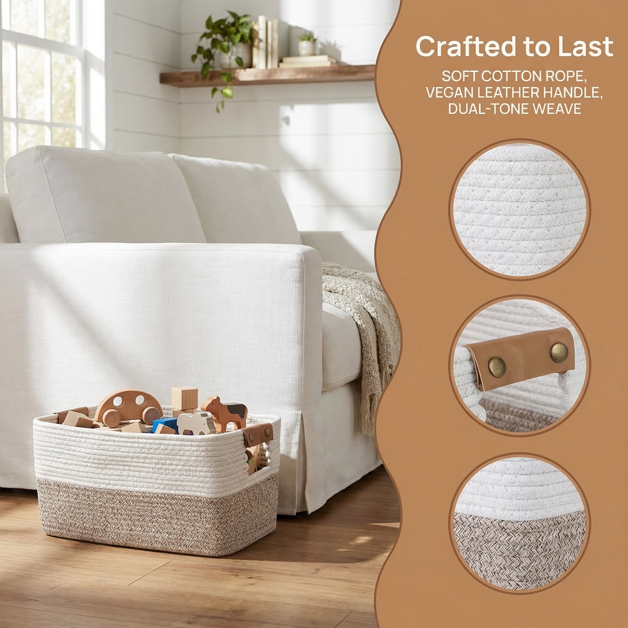 Unique Bargains Woven Large Shelf Closet Storage Bin White Coffee 18.9*11*9.1in