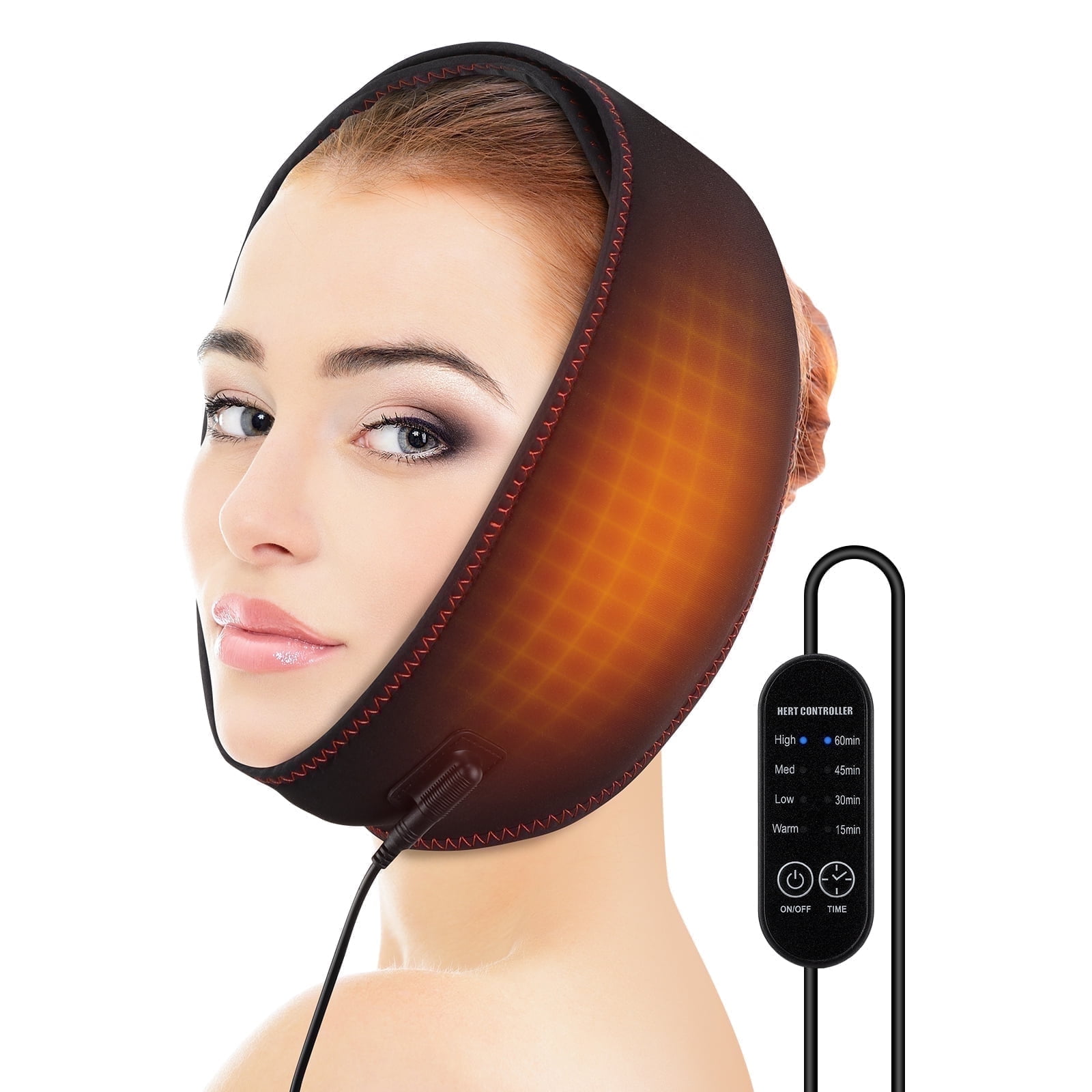 Face Heating Pad for Jaw, Jaw Heating Pad, Heated Face Mask, USB Plug-in Washable Face Heated Wrap with 4 Heat & Timer Settings, Adjustable Strap for Facial Warm & Chin Relaxation