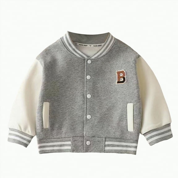 Hessimy Boys And Girls Baseball Jacket Single Layer Outerwear Splicing Hoodless Casual Fashion Jacket (Grey,7-8 Years)