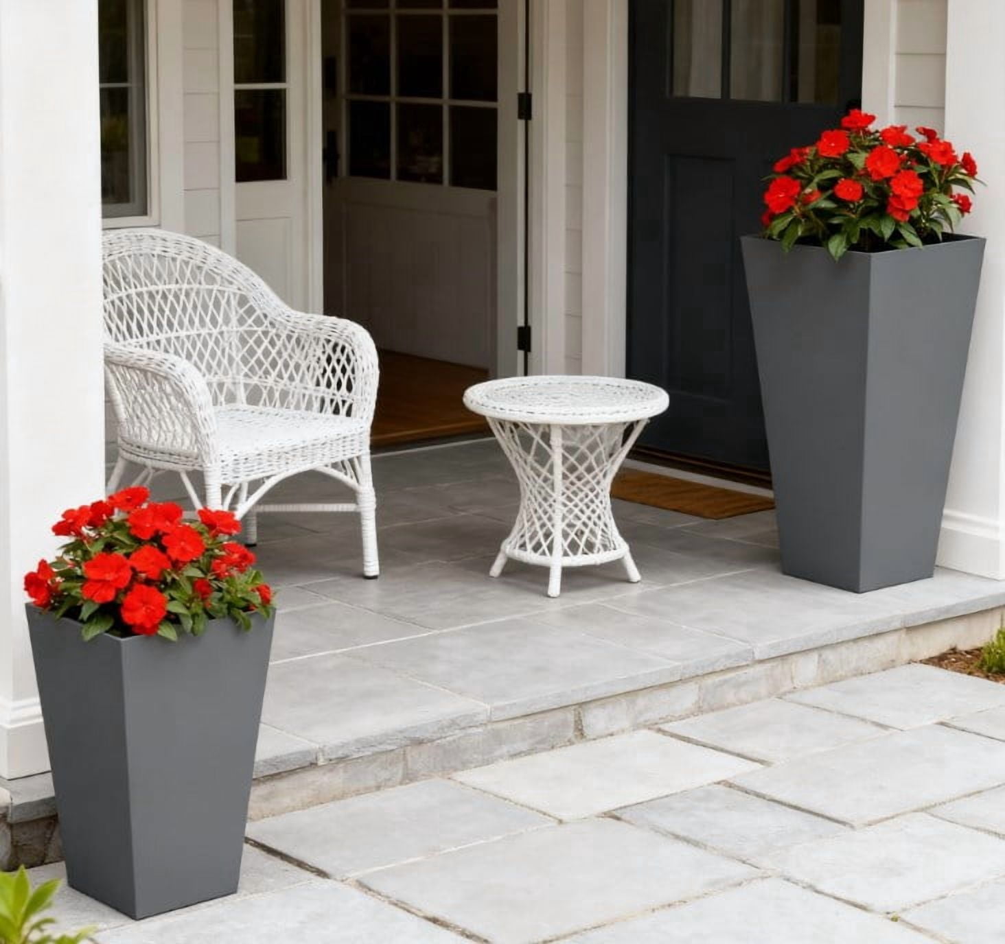 Plant Pot, 2-Pack Outdoor Planter Set, Durable & Stackable Flower Pots with Drainage Holes, for Porch, Entryway, Patio, Yard, Garden
