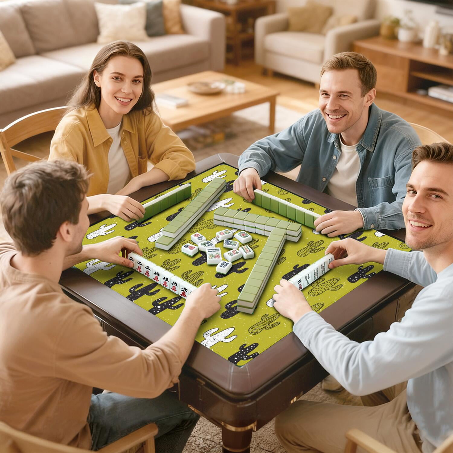 Botanical Pattern Mahjong Mat 31.5x31.5 Inches Crafted from Premium Rubber with Anti-Slip Grip Surface and Noise Dampening Features for Tiles Cards Games