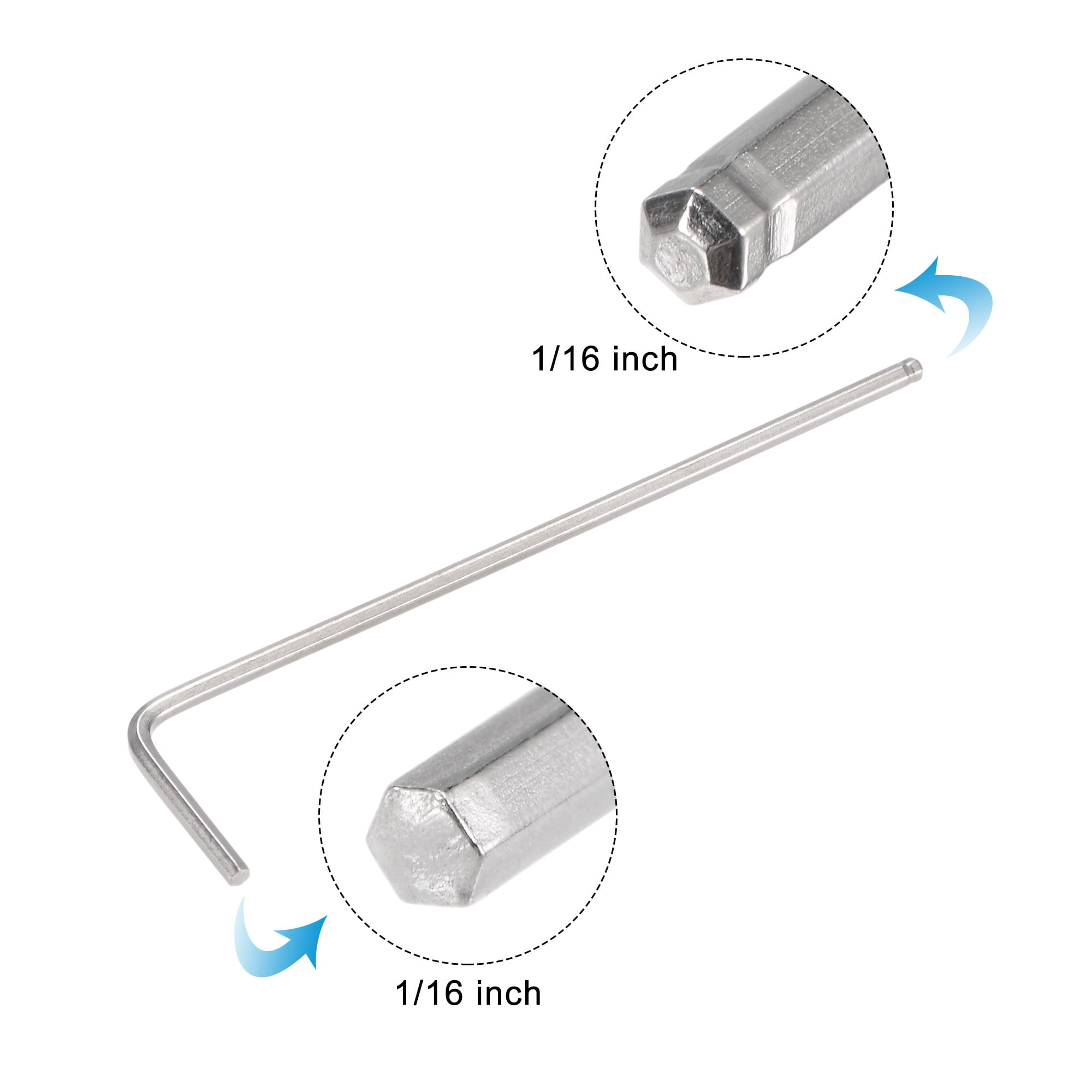 Unique Bargains Ball End Hex Key Wrench L Shaped Long Arm CR-V Silver 1/16"