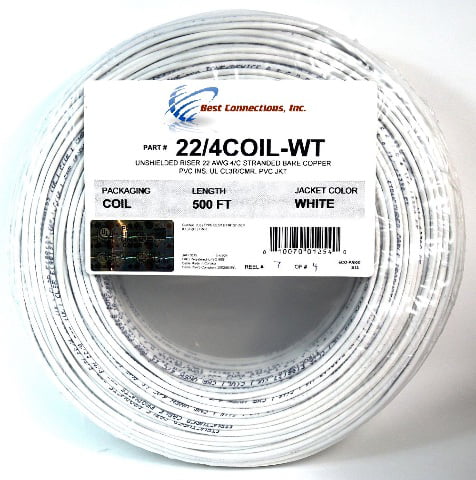 22 Gauge Stranded Copper Alarm Wire 2 Conductor 500 Feet Cable Coil Pack UL Rate 