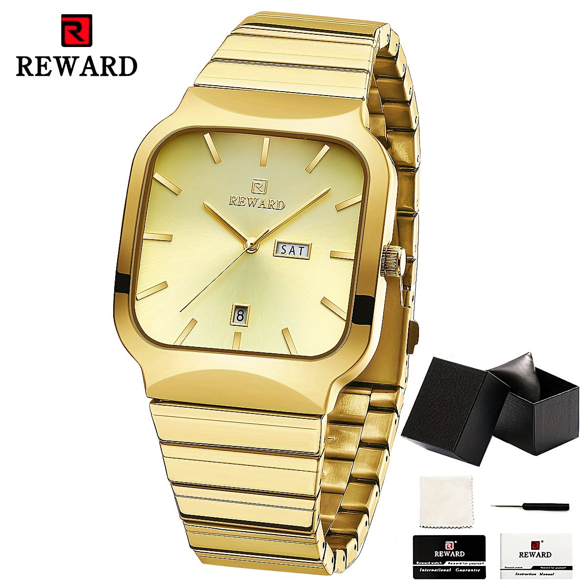 Watches Square Analog Quartz Stainless Steel Watches for Men Mesh Strap Waterproof Business Military Sport Wrist Watch with Date Reward