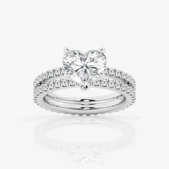 Cloud Jewel Elegant 1.9 Ct Heart Cut Lab-Created Diamond Engagement Ring - Women's Double Shank Wedding Ring - 14K White Gold Plated - Ideal for Proposal and Memorable Celebrations - Diamond Jewelry