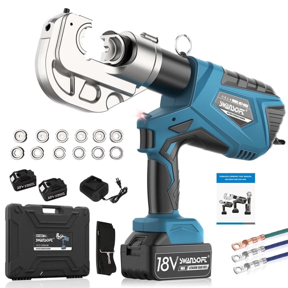 SWANSOFT Electric Hydraulic Crimping Tool, 12Ton 6AWG-800MCM Hydraulic Crimper