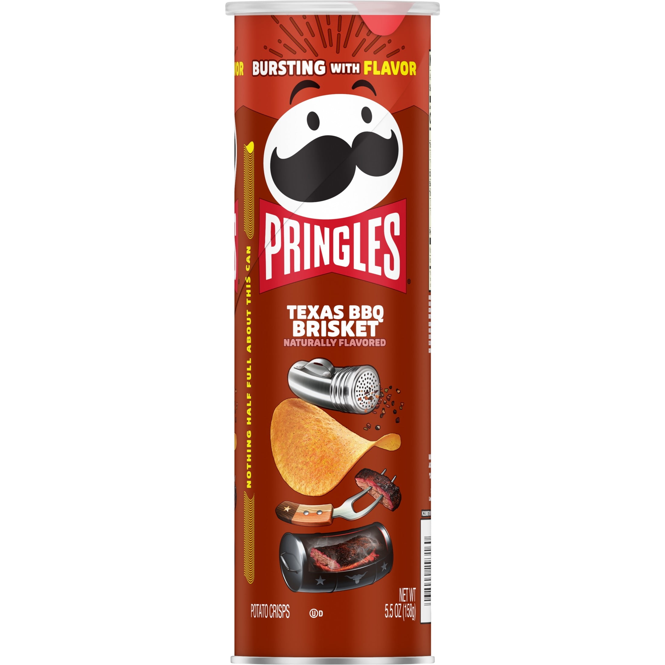 Pringles Texas BBQ Brisket Potato Chips Crisps, Lunch Snacks, 5.5 oz  Canister