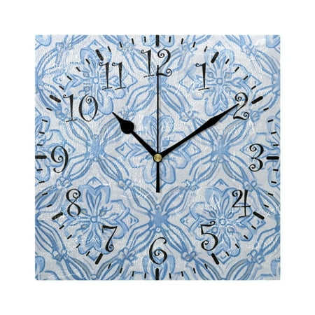 7.78in Square Artistic Wall Clock Dual-Purpose Tabletop & Hanging Decor Silent Non-Ticking Clocks for Home Office 11111111 Blue Elegant Geometric Design