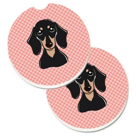 

Carolines Treasures BB1215CARC Checkerboard Pink Smooth Black and Tan Dachshund Set of 2 Cup Holder Car Coasters