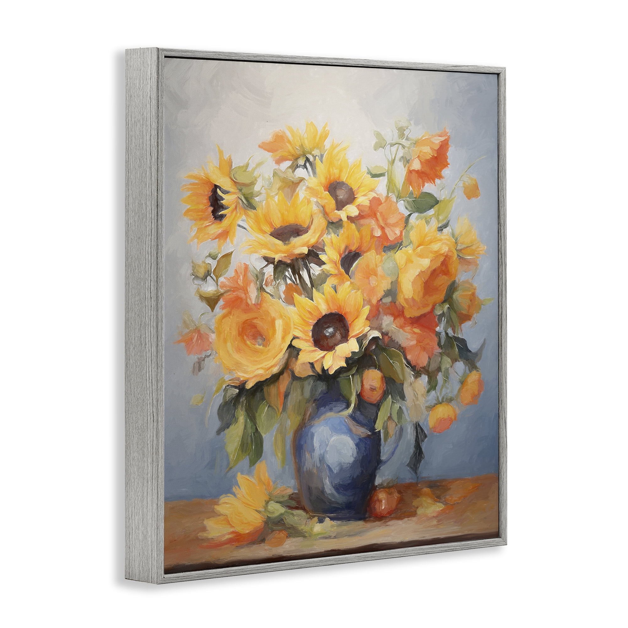 Stupell Industries Sunflower Medley Vase Botanical & Floral Painting Gray Framed Art Print Wall Art, 24 x 30