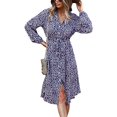 thumbnail image 1 of Femmes Robes Casual Manches Courtes Bouton Imprimé Floral vers le Bas V Cou Été Boho Midi Robe, 1 of 6