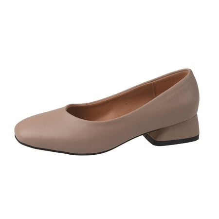 Kitem Women Vintage Faux Leather Slip-on Low Block Heel Pumps Closed Toe Loafers Shoes