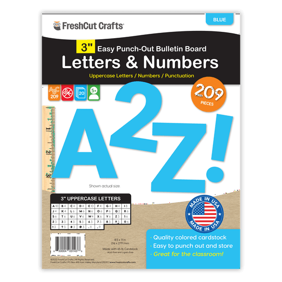 FreshCut Crafts Bulletin Board Letters & Numbers, Blue, 3in, 209 Pieces