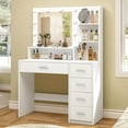 thumbnail image 4 of Makeup Vanity Set with Mirror & Lights, Vanity Desk with 5 Drawers & Storage Shelves, Makeup Vanity , 3 Color Modes & Adjustable Brightness Dressing Table, Bedroom, White, 4 of 8