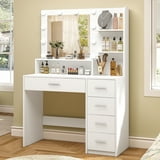 SOMLINE Makeup Vanity Desk, Mirror with Lights, 5 Drawers, Shelves, 3 Color Modes, White - Walmart.com