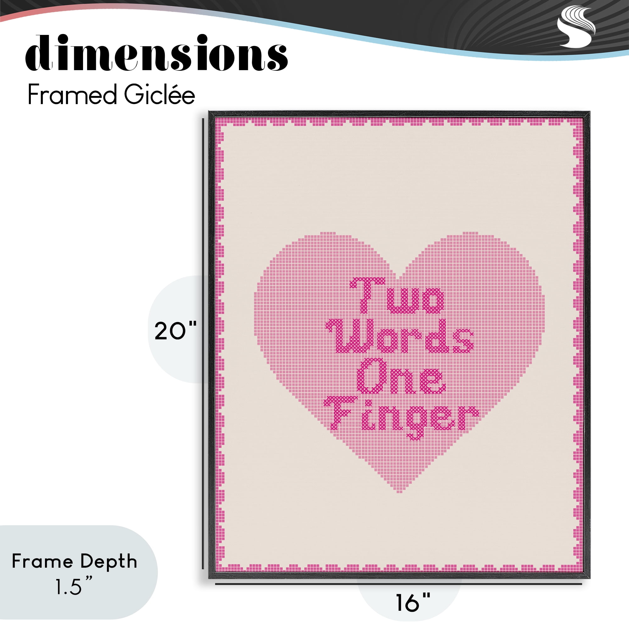 Stupell Industries Two Words One Finger Heart Black Framed Giclee Art, design by Lil' Rue