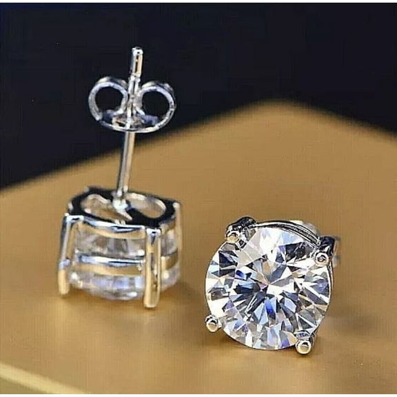 2Ct Round Cut Moissanite Solitaire Stud Earrings 14k White Gold Plated