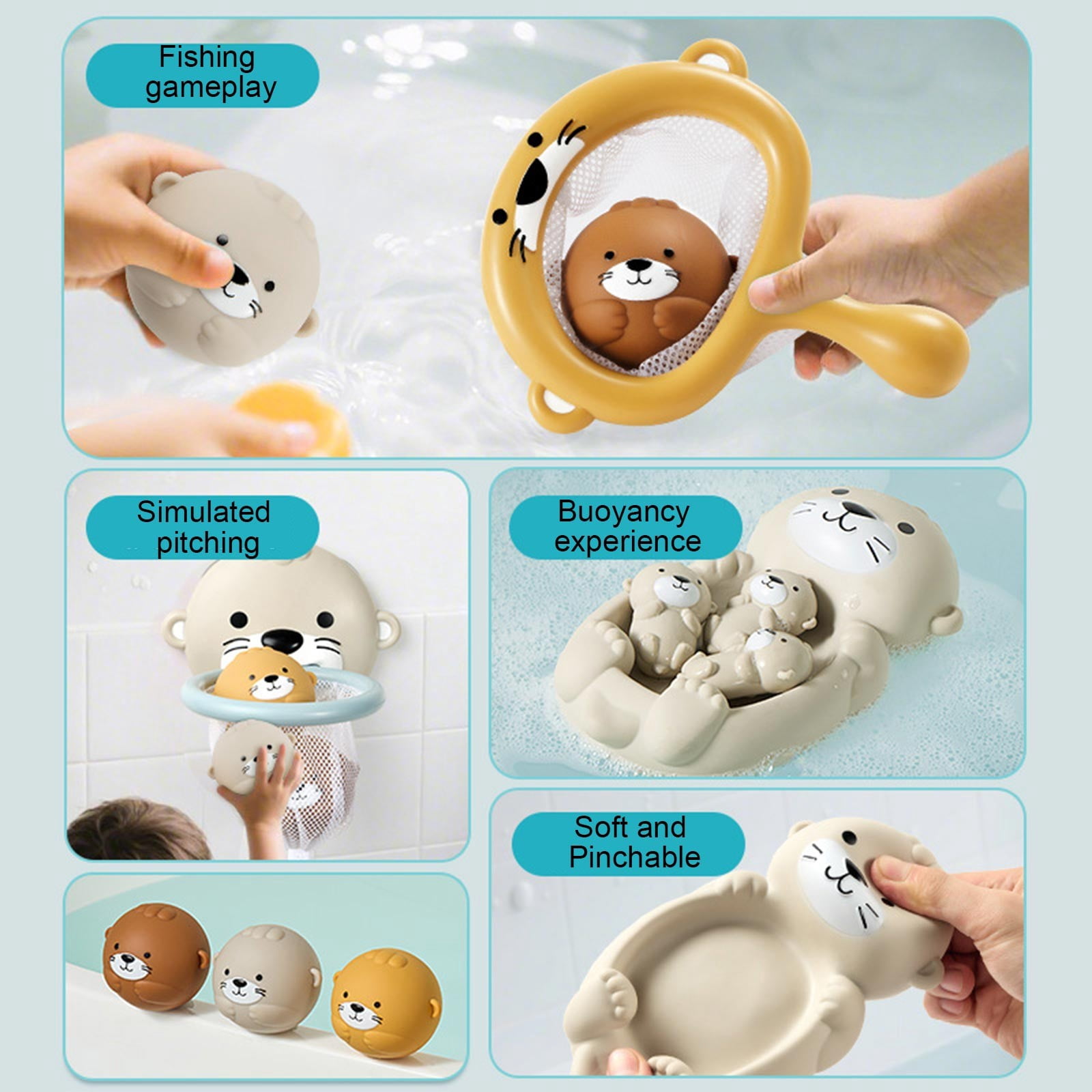 SCNOR Toddler Bath Toys Set - Bath Basketball & Fishing Game with Suction Cup, Soft Plastic Floatable Toys for 1-3 Years Old, Educational Interactive Bathtub Toys
