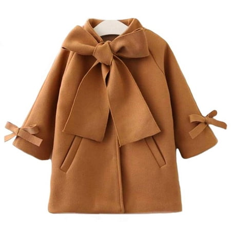 

Toddler Kids Baby Girls Long Sleeve Warm Wool Bowknot Coat Winter Overcoat Outwear Jacket Coat