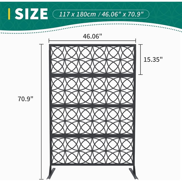 EastVita 1PC Metal Privacy Screen Outdoor, Freestanding Decorative Divider with Rust-Resistant Coating, Black Circle