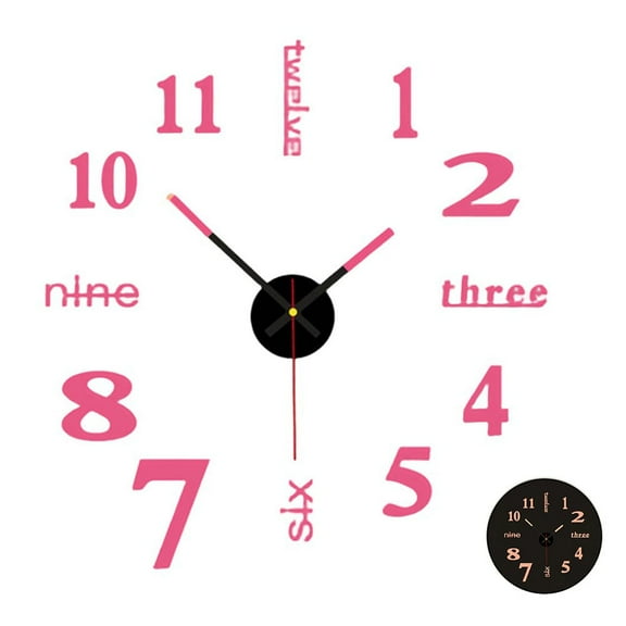 3D Creative DIY Clock Luminous Wall Hanging Pink Punch-Free Silent Wall Clock