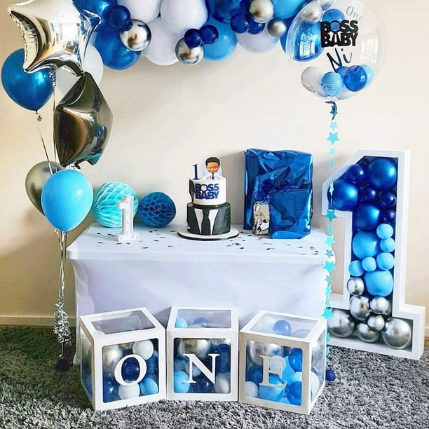 Cododia Baby 1st Birthday Decorations, First Birthday Balloon Boxes Decor With Letter, Individual One Blocks Design For Boy Girl 1 Year Old Birthday D