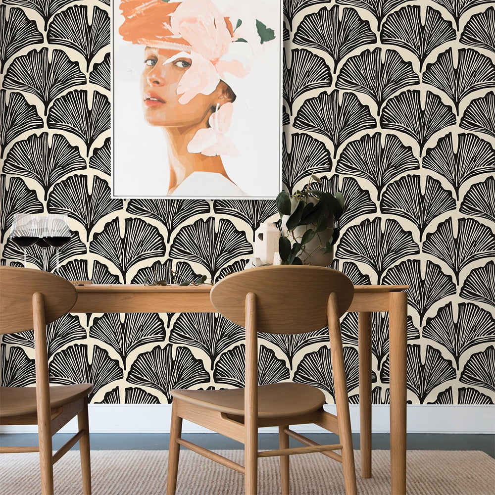 Tempaper x Novogratz Black Feather Palm Peel and Stick Wallpaper, 20.5" x 9'