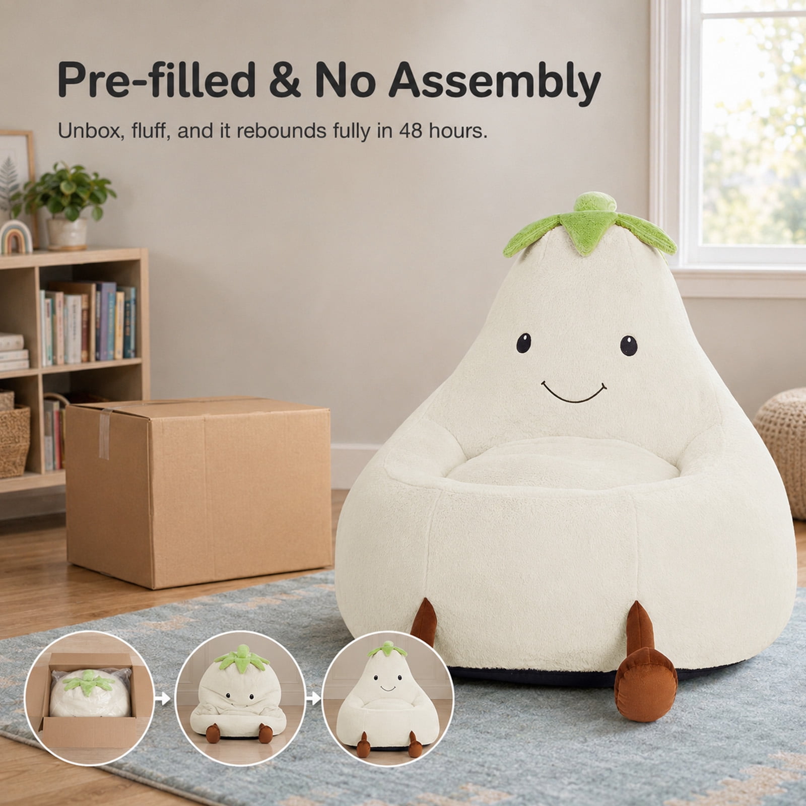 Alvantor Kids Bean Bag Chair, Stuffed Toddler Couch with Artificial Rabbit Fur Cover for Teens & Kids, Comfy Lazy Sofa Chair for Reader, Living Room, Bedroom