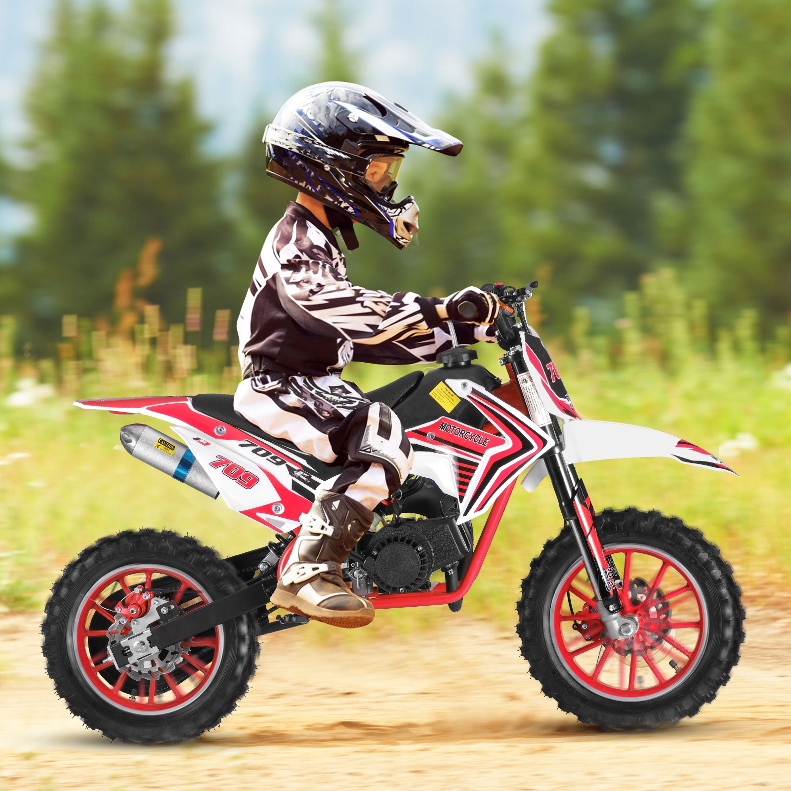 Balieda 49CC Mini Motorcycle for Kids Youths, 2-Stroke Kids Dirt Bike, Gas Power Motorbike, Miniature Kid Dirt Bike Up to 30KM/H, Trail Mini Bike Max Load 330Lbs, Gifts for Kids, Red