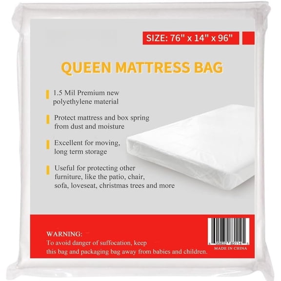 Mattress Bag for Moving and Disposal, 1.5 Mil 76" x 96" Clear Mattress Cover, Mattress Protector for Size Bed