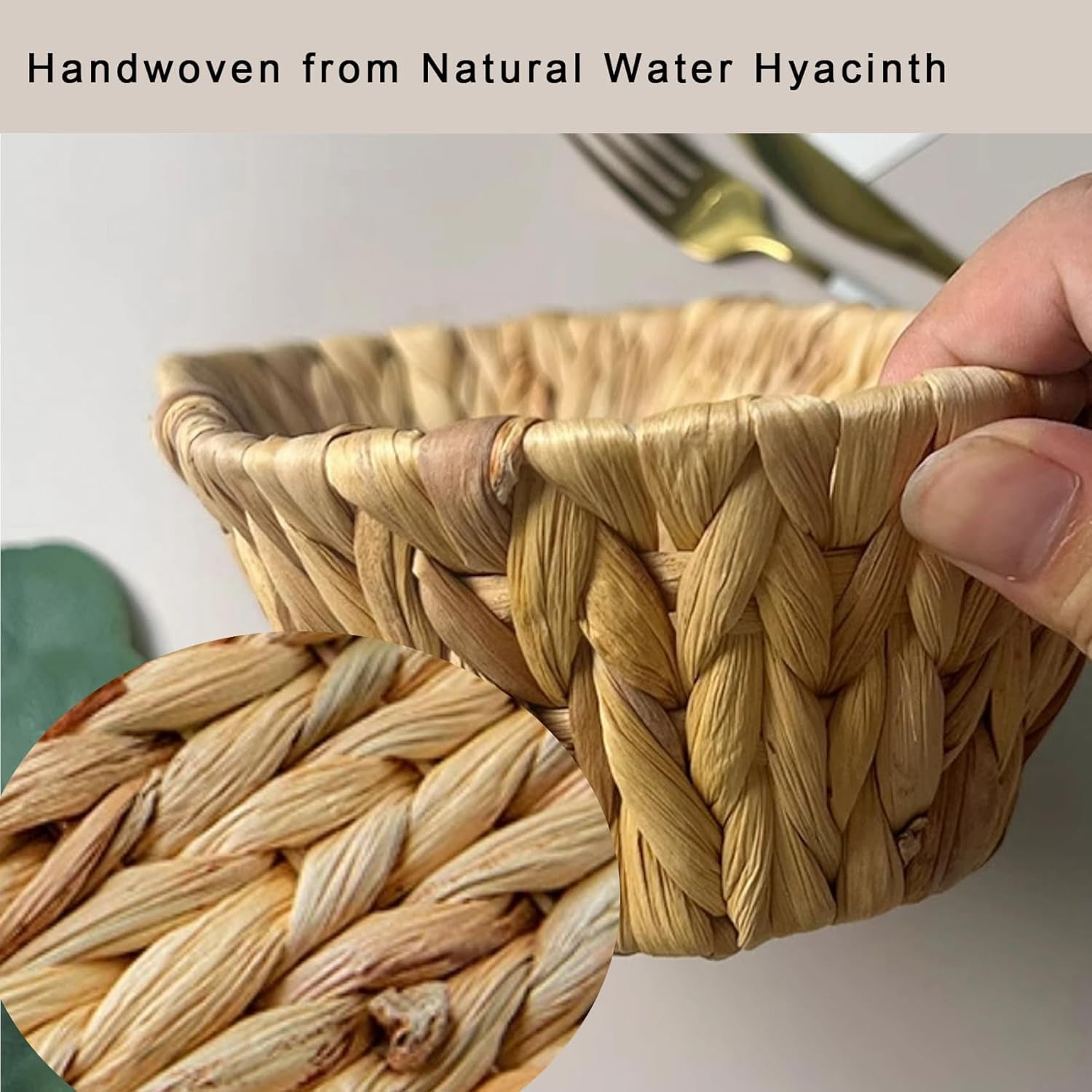 ABCISI Set of 2 Small Wicker Baskets for Flatware Organizer, Rustic Woven Desktop Storage Basket for Kitchen Living Room, Silverware Caddy Utensil Caddy Basket Bread Baskets Cutlery Holder for Party
