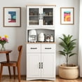 thumbnail image 2 of GZXS Long Standing Kitchen Cabinet, 2 Storage Drawers, Large Open Space for Microwave, White, 2 of 10